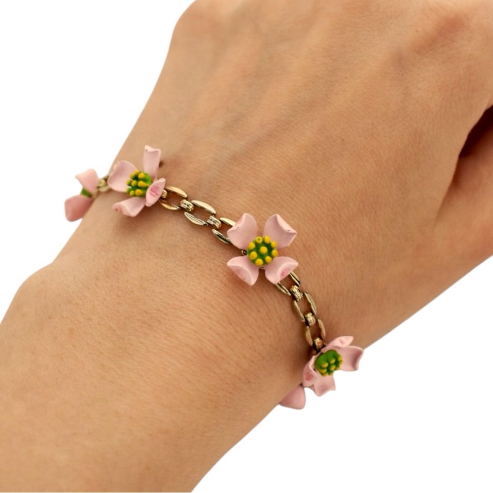 Pink Flower Gold Chain Bracelet